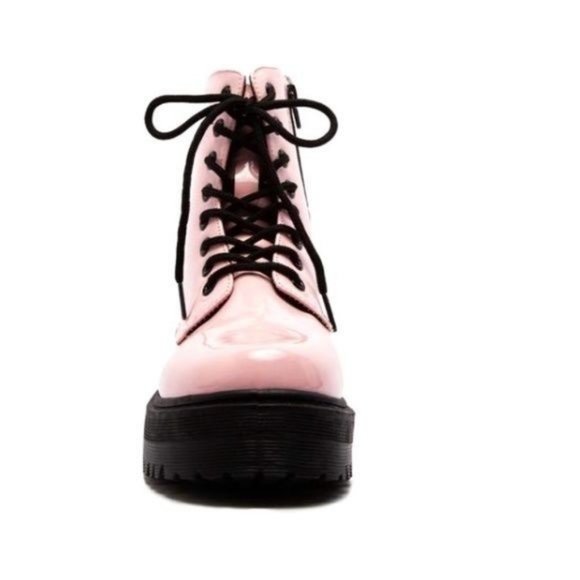 !! RESTOCKED !! Baby Pink Patent Lace Up Combat Boots - Picture 2 of 5